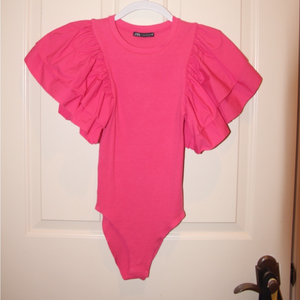 ZARA pink ruffle bodysuit - Small
